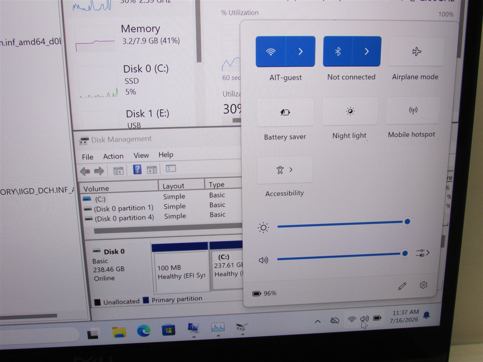 Dell Latitude 7389 i5-7300U 2.6GHz 8GB RAM 256GB m.2 14″ W11P Touch POOR BAT/KB
