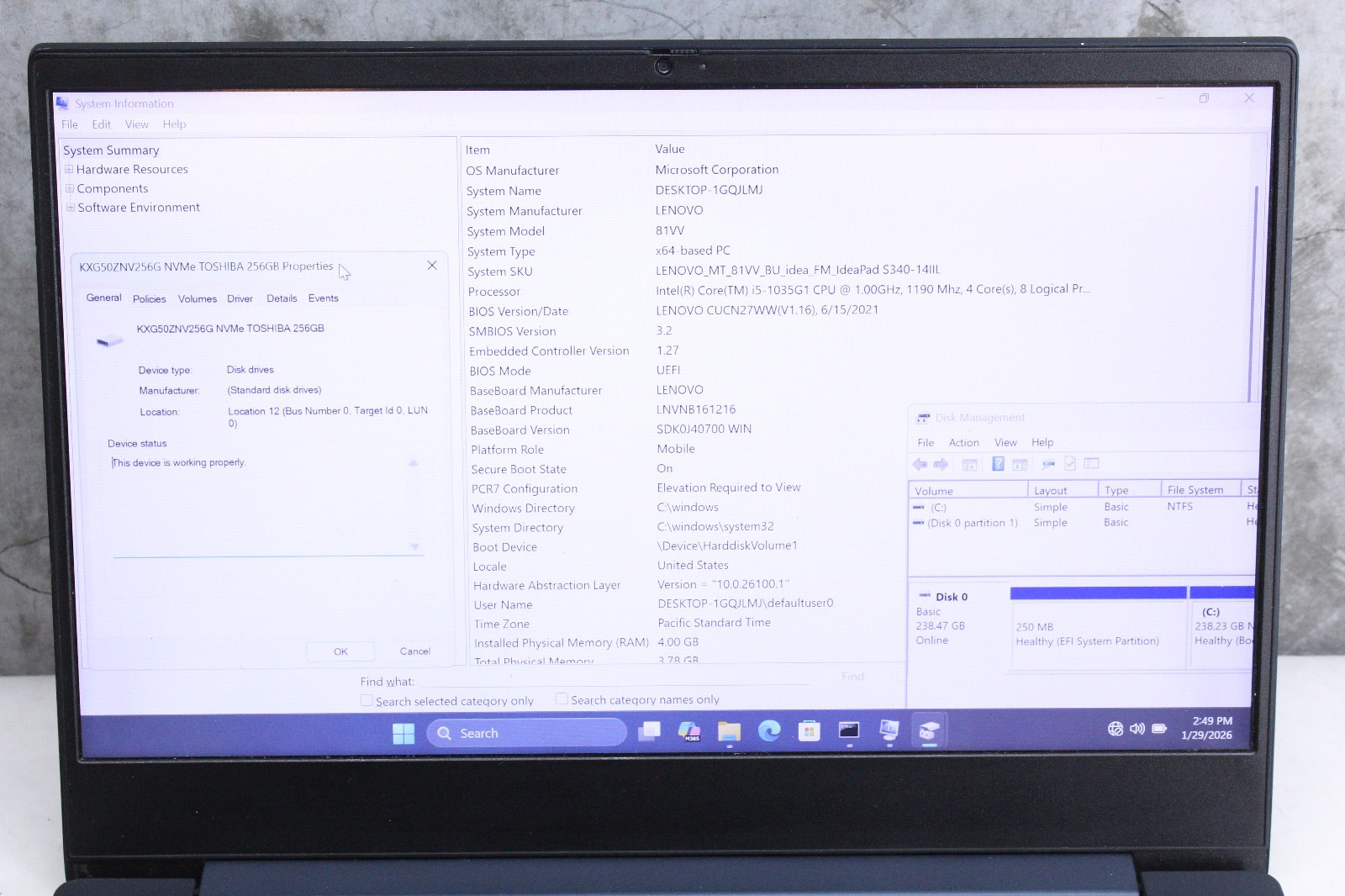 Lenovo IdeaPad S340 14IIL | i5-1035G1, 4GB Ram, 256GB NVMe, Grade B- Read!