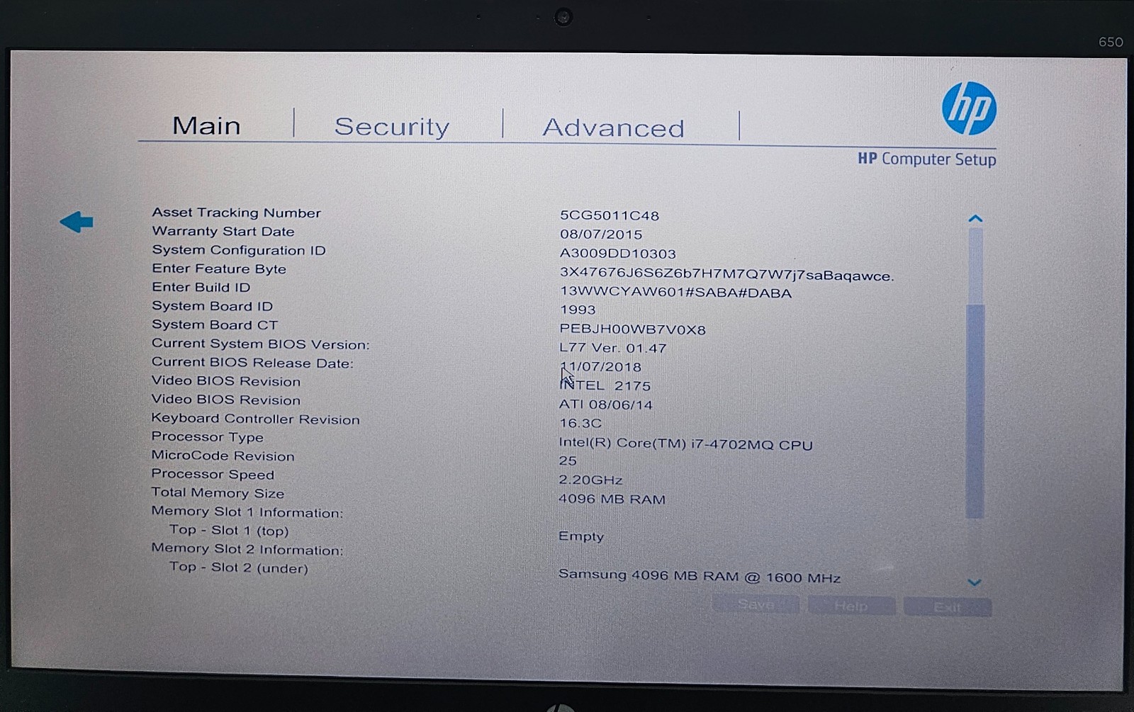 HP ProBook 650 G1 15.6″ Laptop intel Core i7-4702MQ 4GB Ram NO HD/OS (FL)