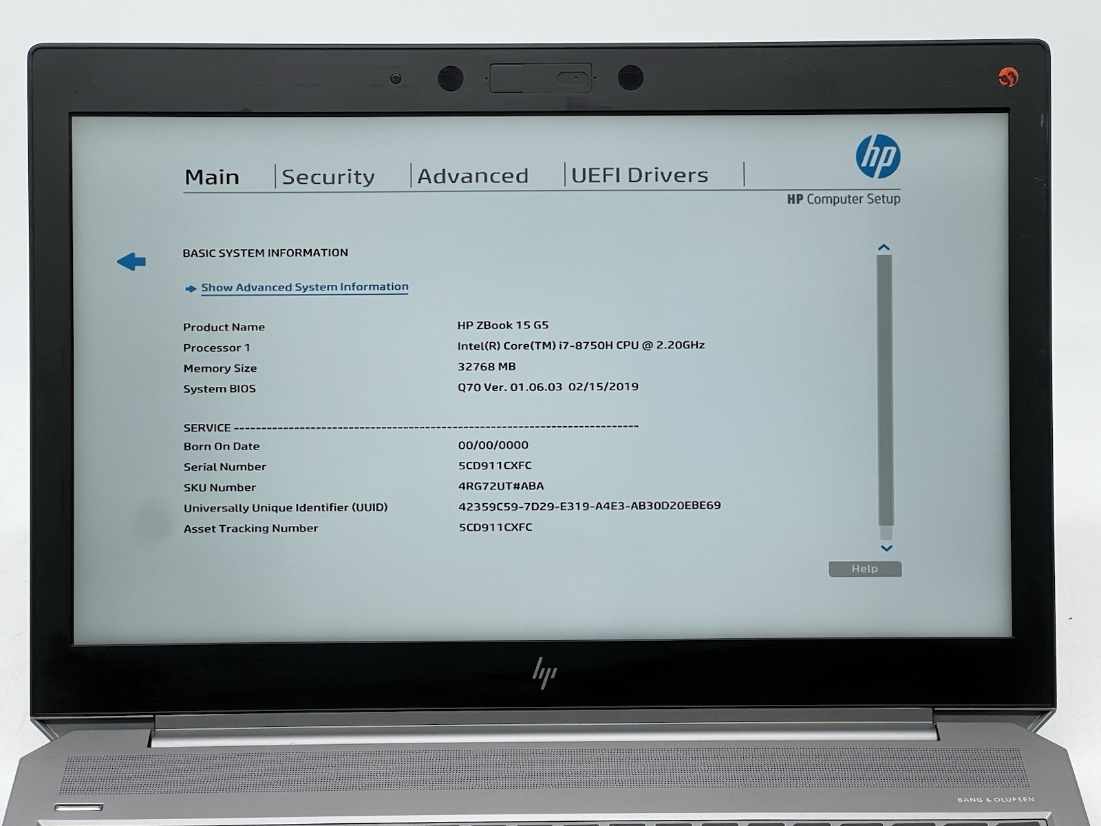 HP ZBook 15 G5, i7-8750H CPU, @ 2.20GHz, 32GB RAM, 512GB NVMe-No OS/AC