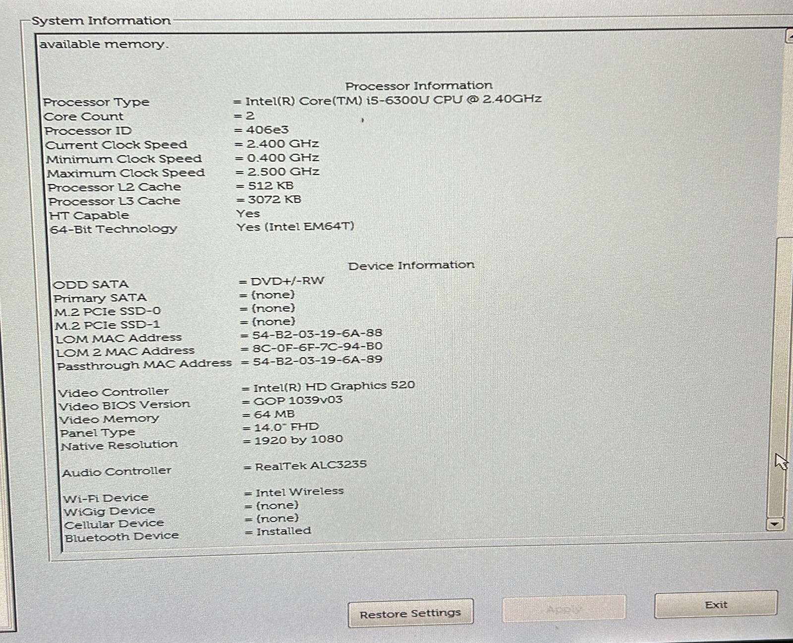 Dell Latitude 14 Rugged 5414 Core i5-6300U@2.40GHz 8GB RAM NO DRIVE NO OS