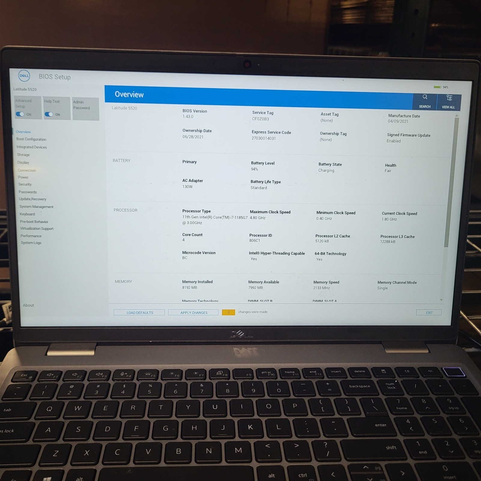 Scratched LCD Dell Latitude 5520 Laptop Intel i7-1185G7 3GHz 8GB 256GB SSD