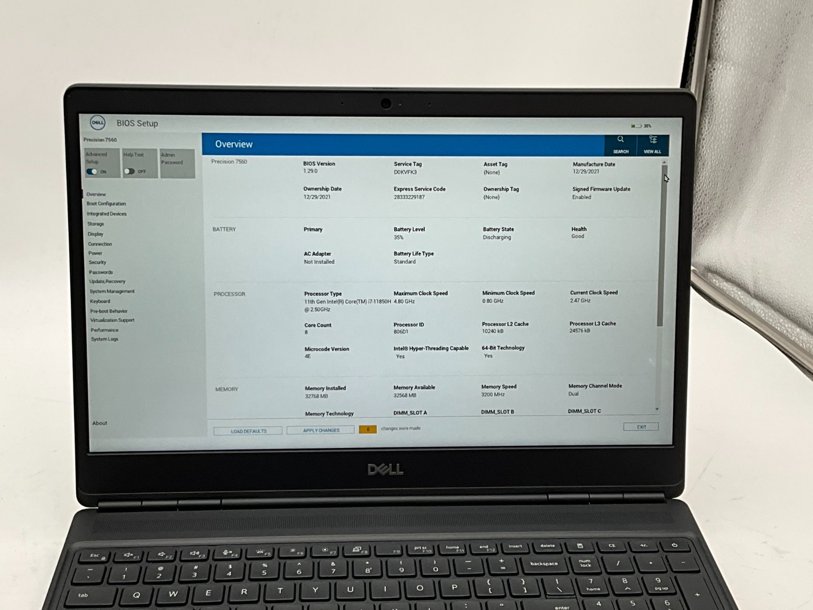 DELL Precision 7560 i7-11850H 2.50g 32GB 512gb T1200 15.6″ WIN11 Laptop ^D0KVFK3