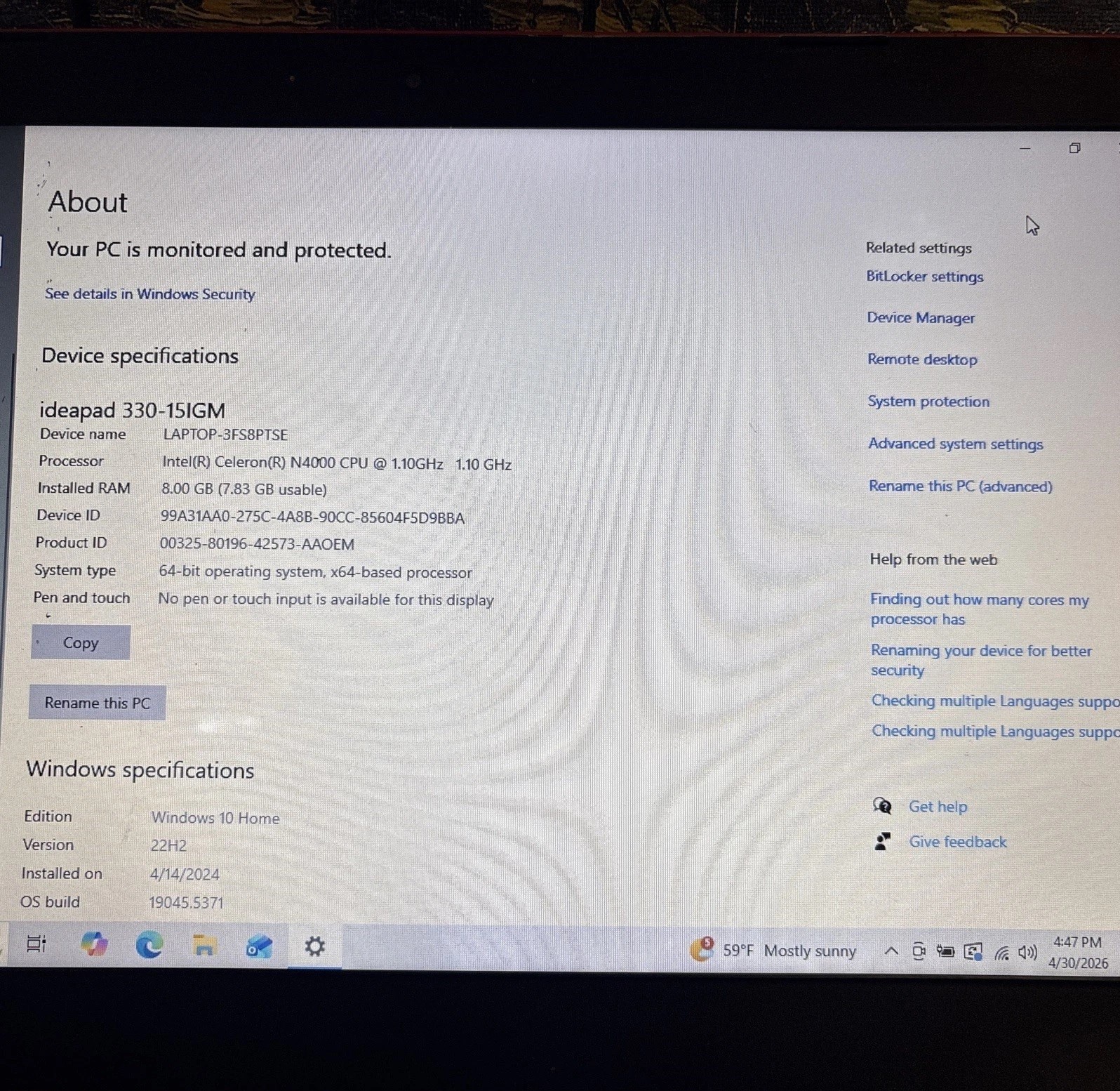 red Lenovo laptop Idea pad 330-15ikb 8 GB RAM, read issues, microsoft arc mouse