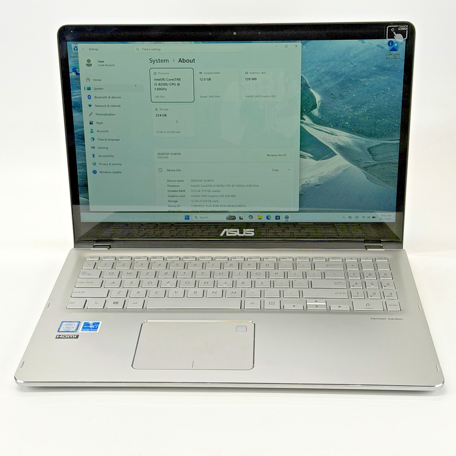 ASUA Q505UAR Intel i5-8250u 1.60 GHz 12 GB RAM 256 GB SSD Win 11 Home