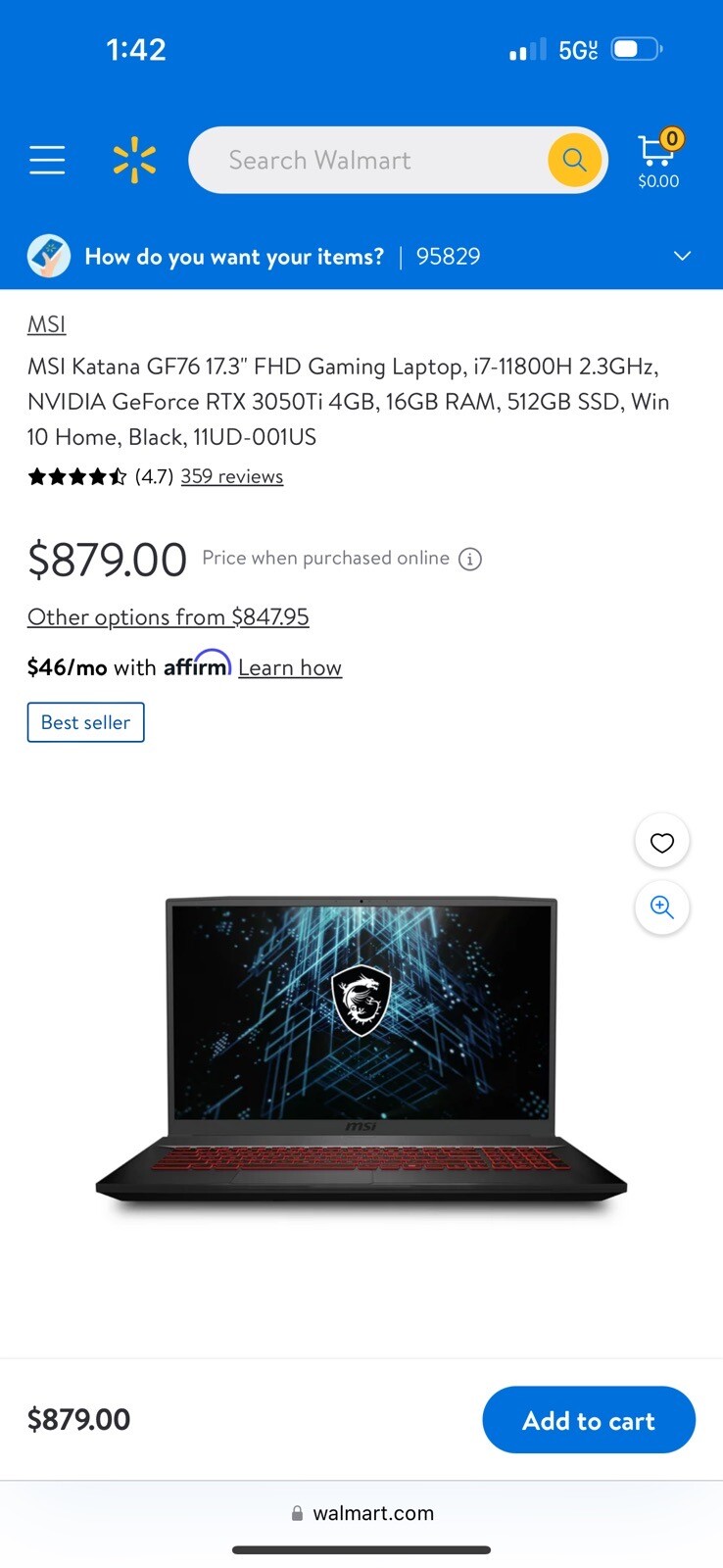 MSI Katana GF76 17.3″ FHD Gaming Laptop Intel Core i7-12700H 16GB 1TB RTX 3070Ti