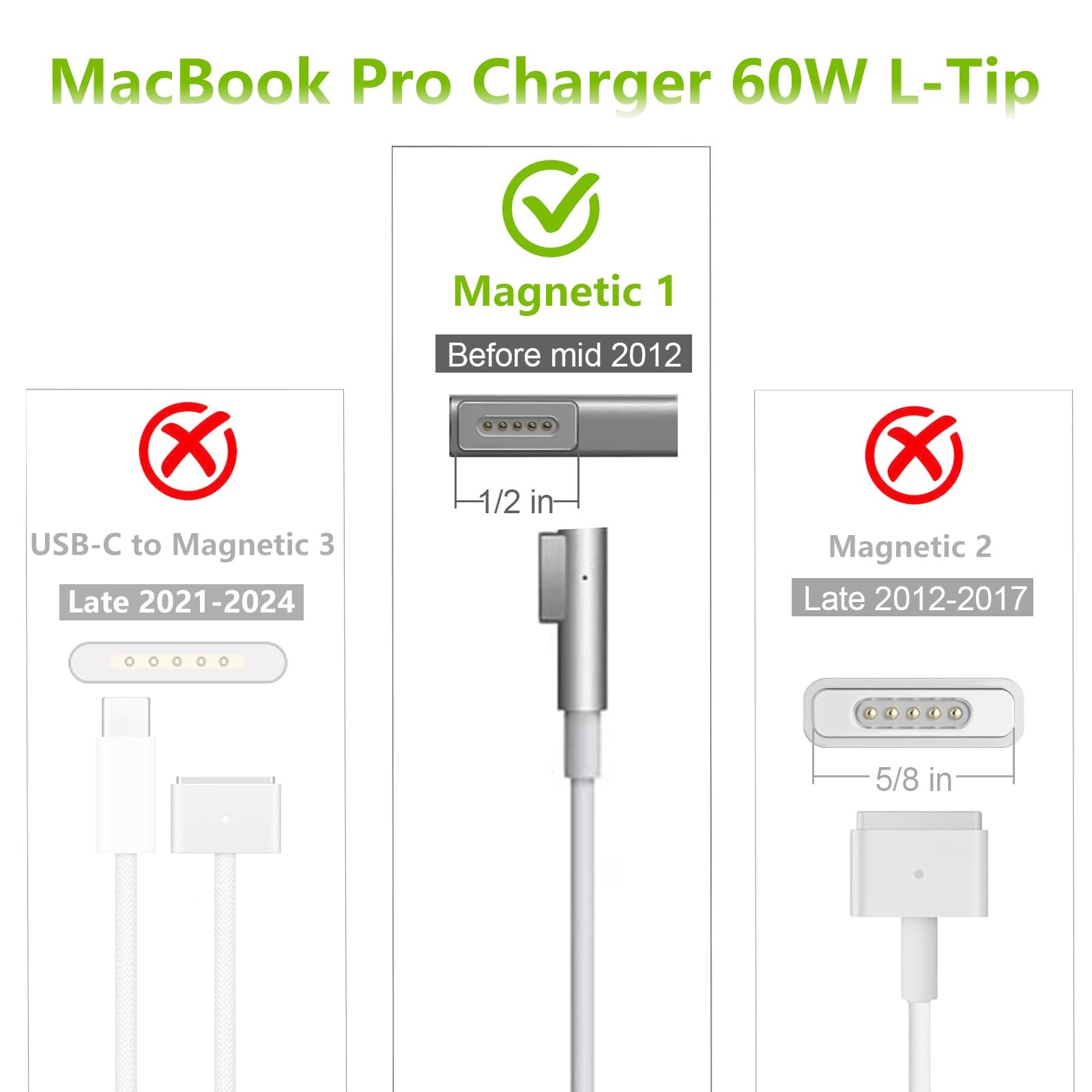 MacBook Pro Charger 60W L-Tip MagSafe 1 Power Adapter (Pre-2012 Models)