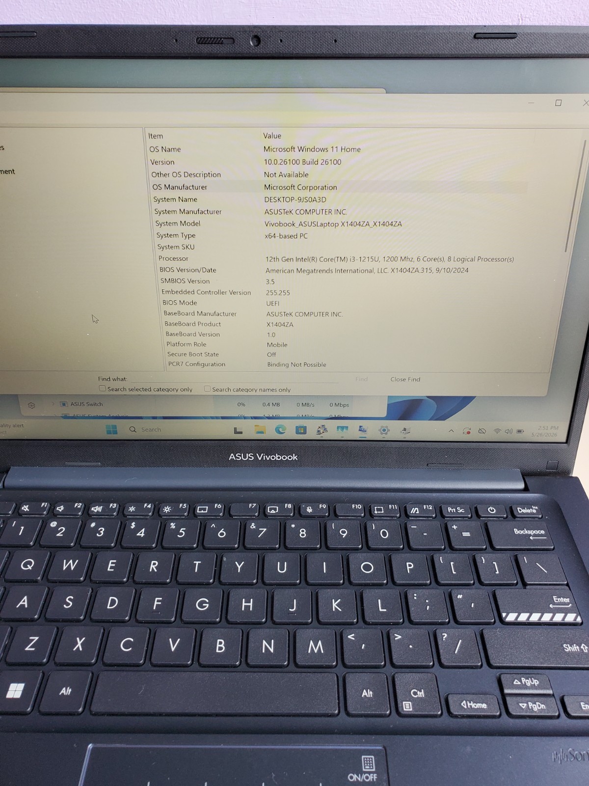 Asus Vivobook X1404ZA/12TH Gen I3-1215u/ 8GB RAM/128GB NVME SSD Windows 11 Home