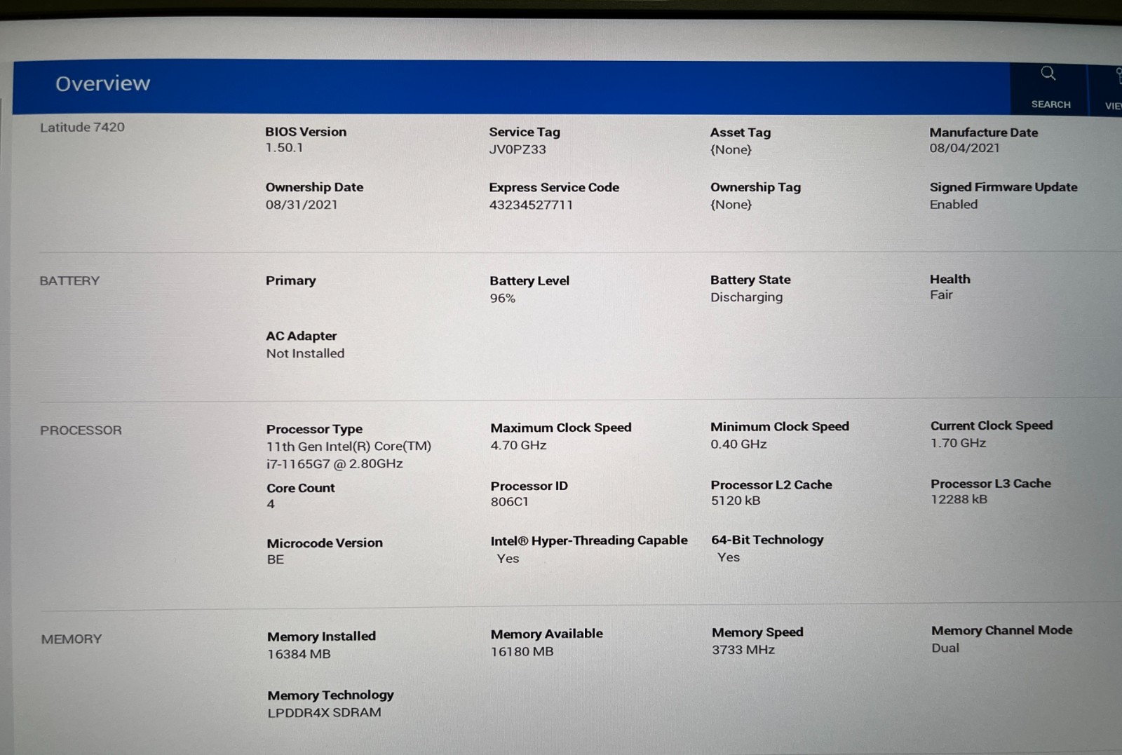 Dell Latitude 7420 14″4K UHD i7 1165G7 @ 2.80GHz 16GB 256GB NVMe Windows 11 Home
