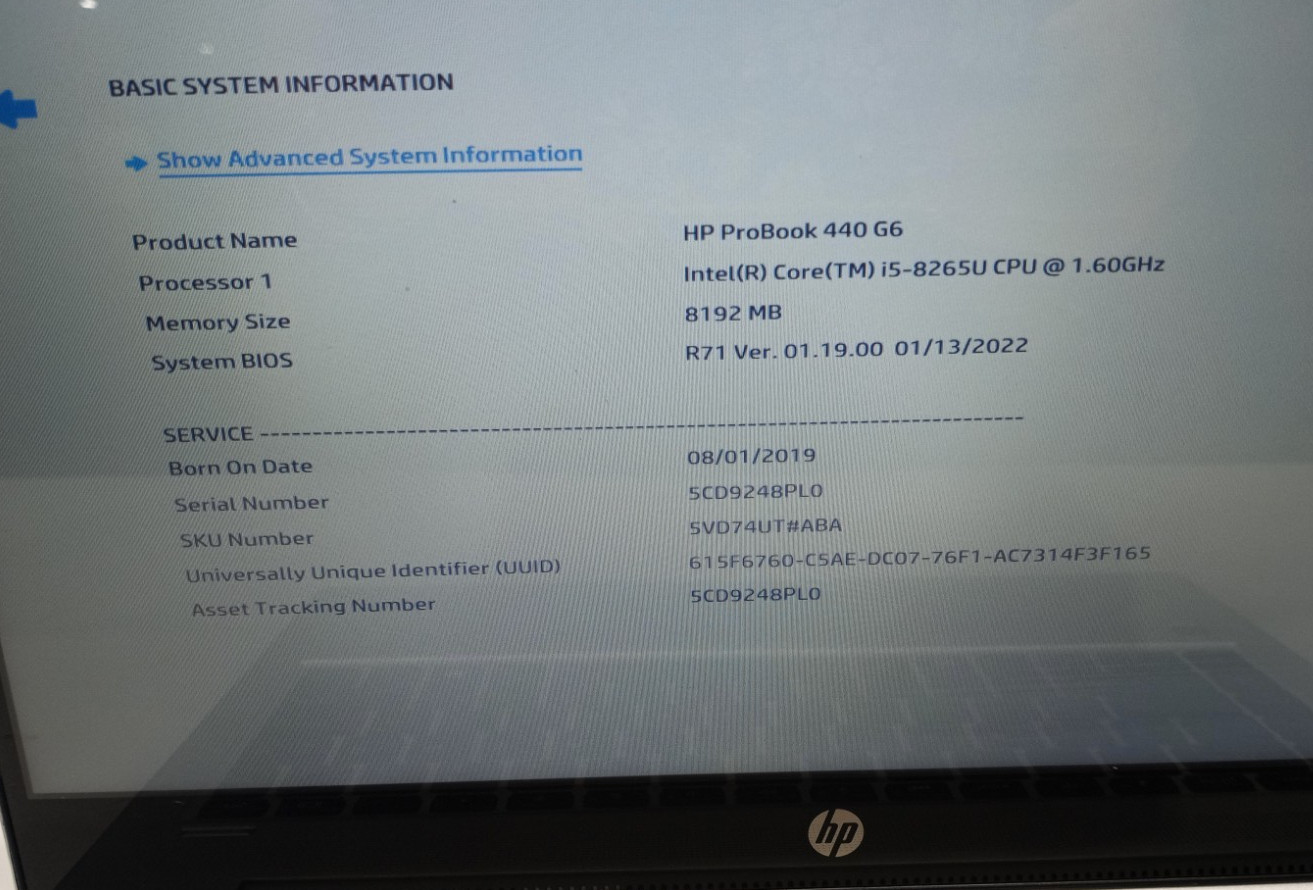 HP ProBook 440 G6 14″ i5-8265u@1.60GHz 8GB RAM Wi-Fi/BT No HDD No OS MC655*!
