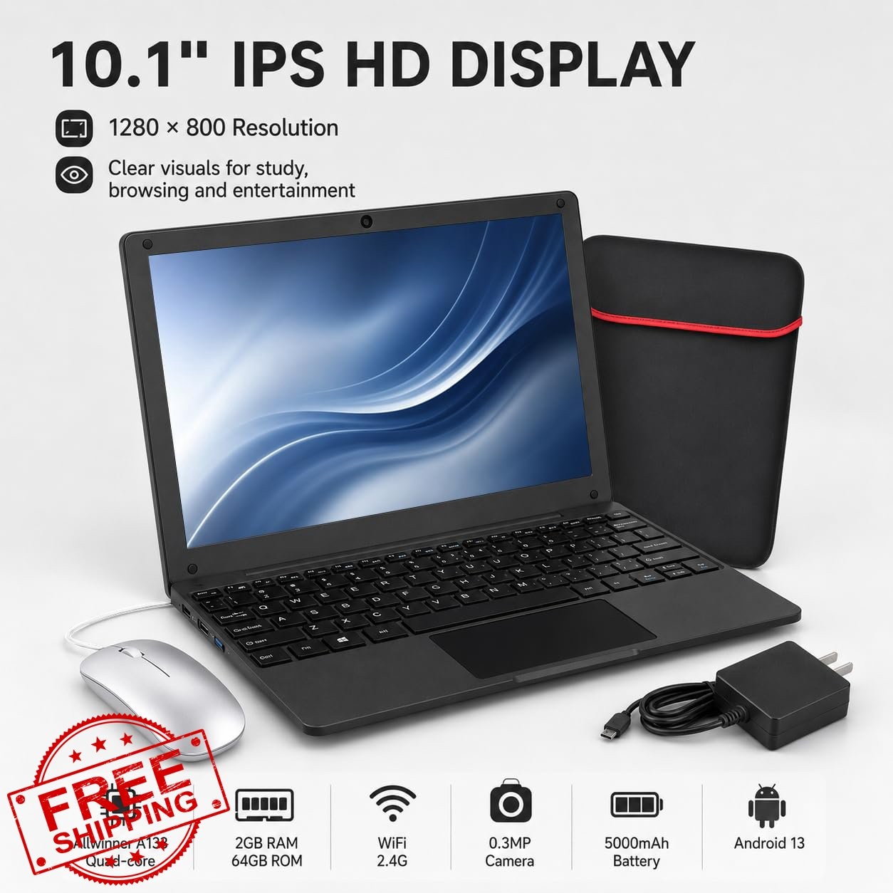 Fwmntu 10.1″ Android 13 Laptop Black