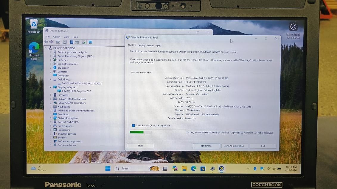 Panasonic Toughbook FZ-55 i7-8665U 1.90Ghz-16GB RAM -512GB SSD- READ Screen Fade