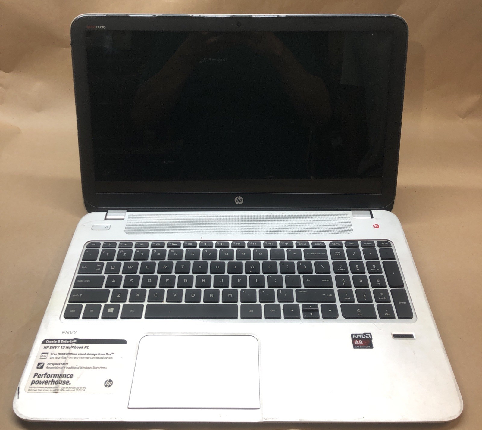 HP Envy 15″, AMD Quad-Core A8-5550M @2.1GHz, 8GB RAM, NO HDD/OS, **FOR PARTS**
