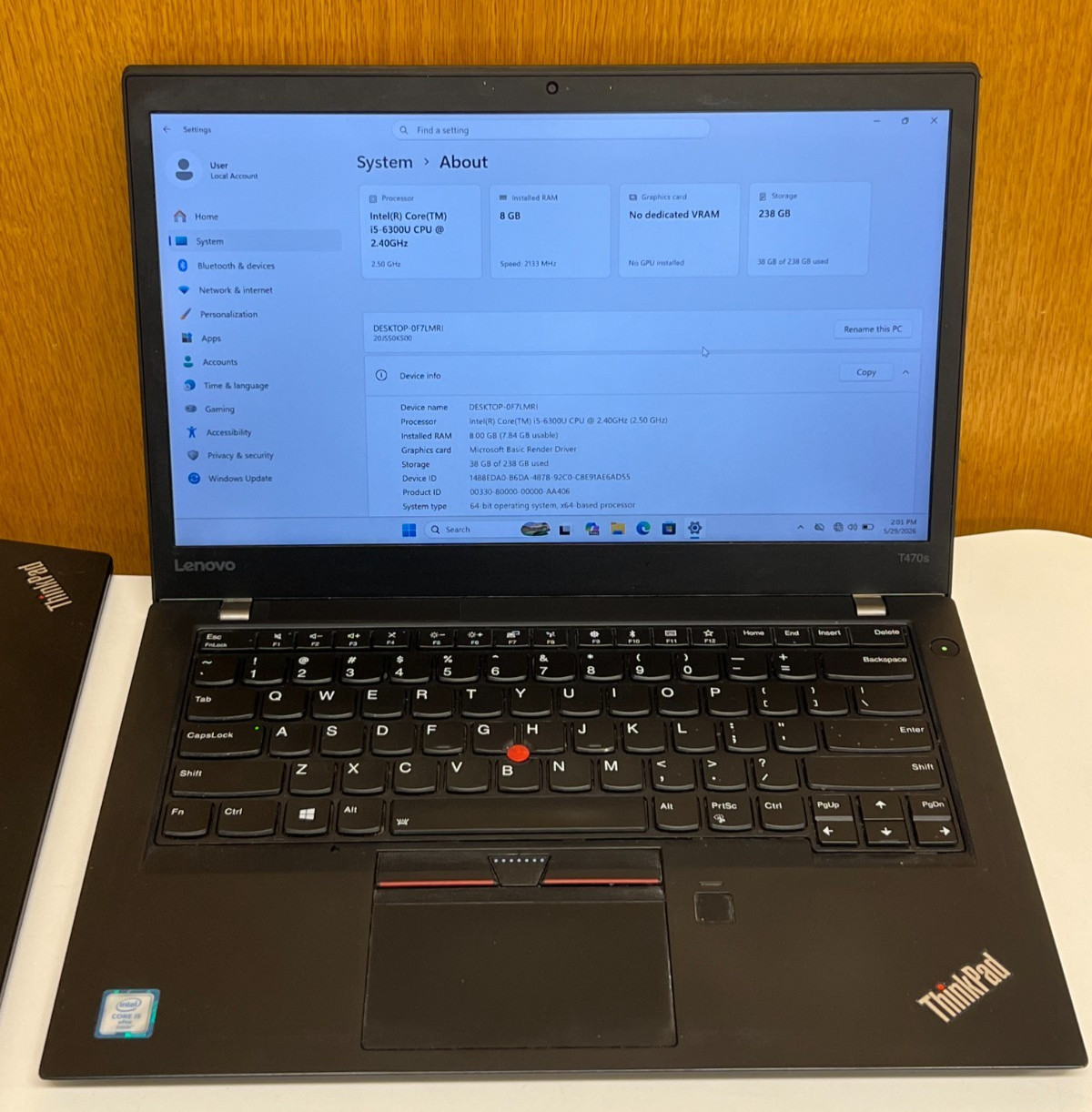 Lenovo ThinkPad T470s + Len Ultra Dock ( i5-6th, 8GB RAM, 256GB SSD ) Win 11 Pro