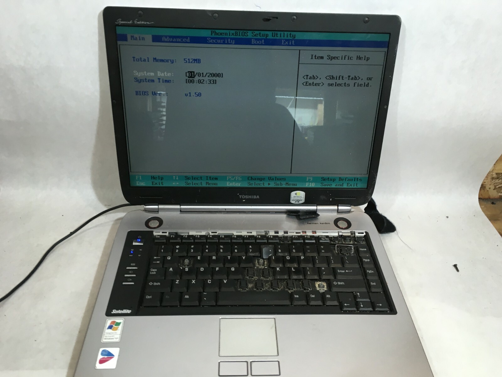 Toshiba Satellite M35-S456 512 MB Ram Powers On Freezes- FT