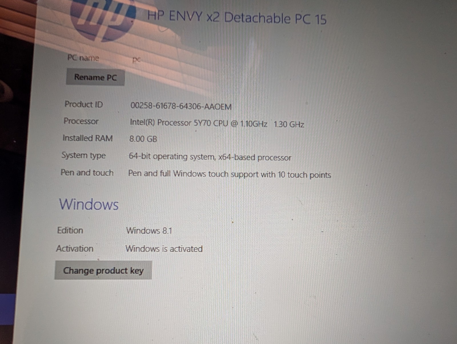 HP ENVY X2 15 Intel Core m 5Y70 1.10GHz 8GB 500gb Hard Drive
