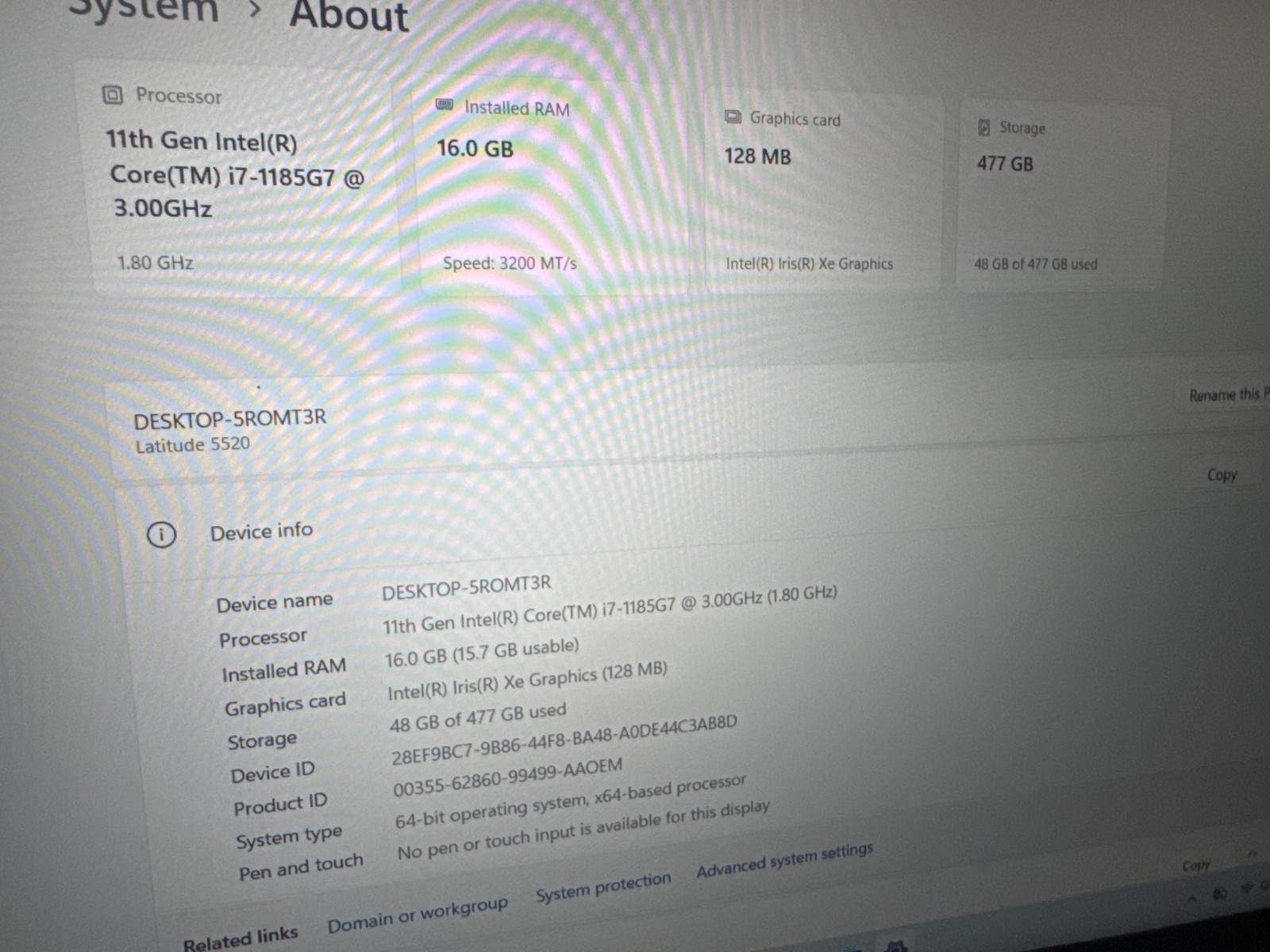 DELL Latitude 5520 i7 11th Gen., 477Gb Storage, 16GB Ram, No power adapter.