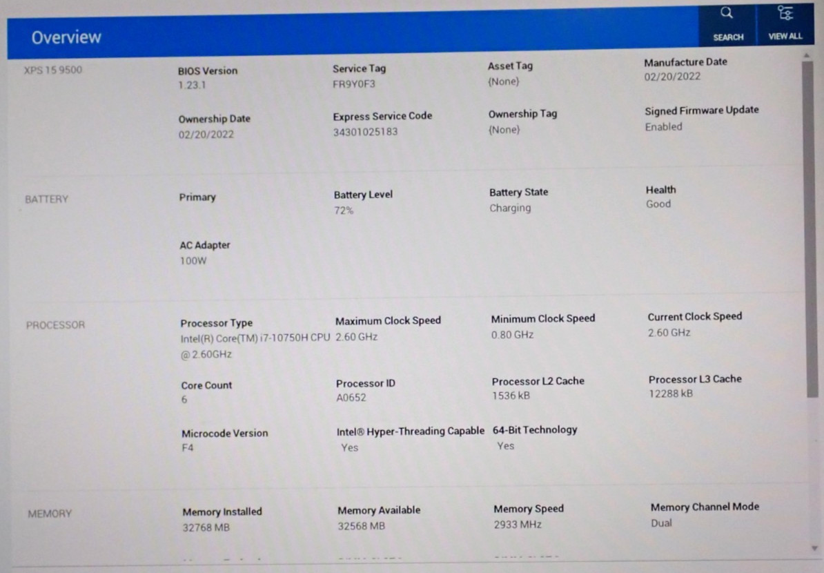 Dell XPS 15 9500 4K Touchscreen Core i7-10750H 32GB RAM 1 TB SSD GTX 1650 WIN 11