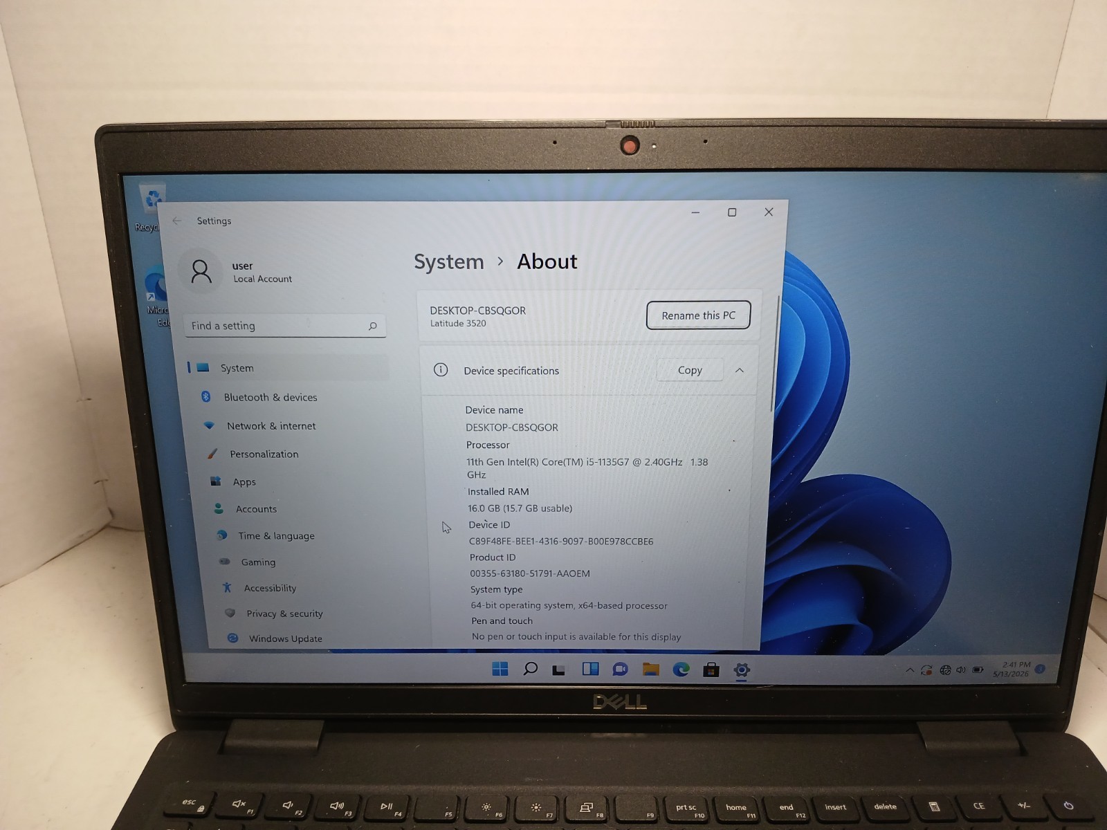 Dell Latitude 3520 i5-1135G7 16GB RAM 256GB SSD Win 11 NO AC GRADE A #97