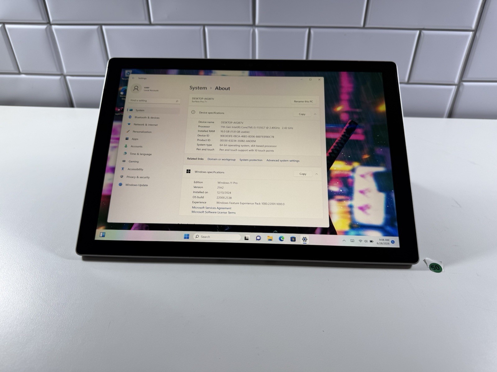 Microsoft Surface Pro 7 plus 1961 Core i5-1135G7 2.4GHz 16GB 256GB Win 11 Pro
