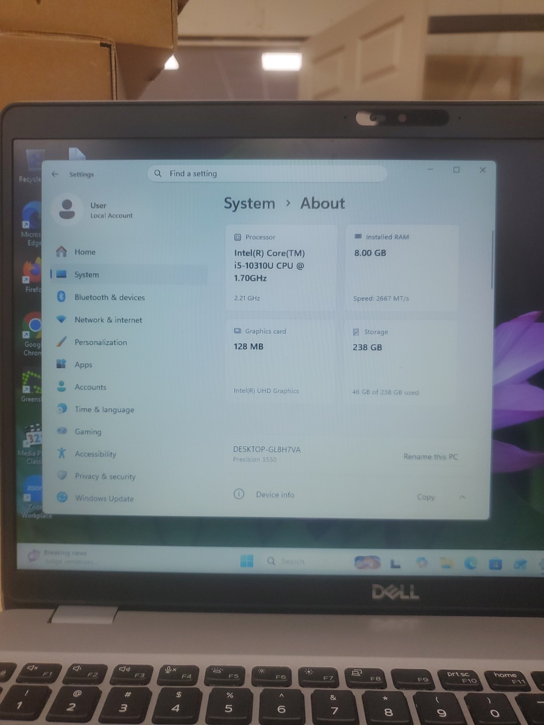 Dell Precision 3550 Laptop – i5-10310U 8GB 256GB SSD 15.6″ 051326-3