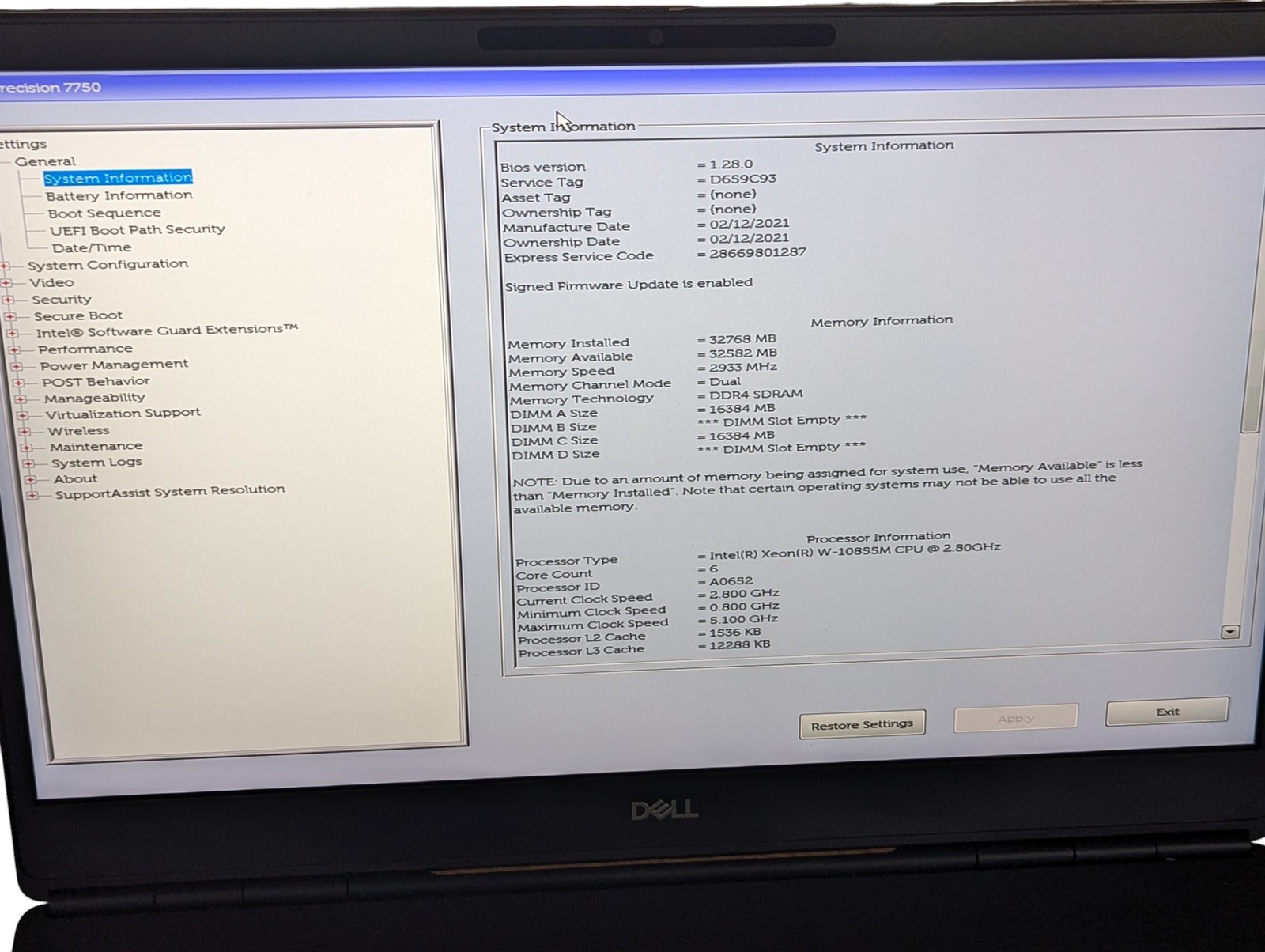 Dell Precision 7750 XEON W-10855M 2.8Ghz 32GB RAM 1TB SSD Grade D