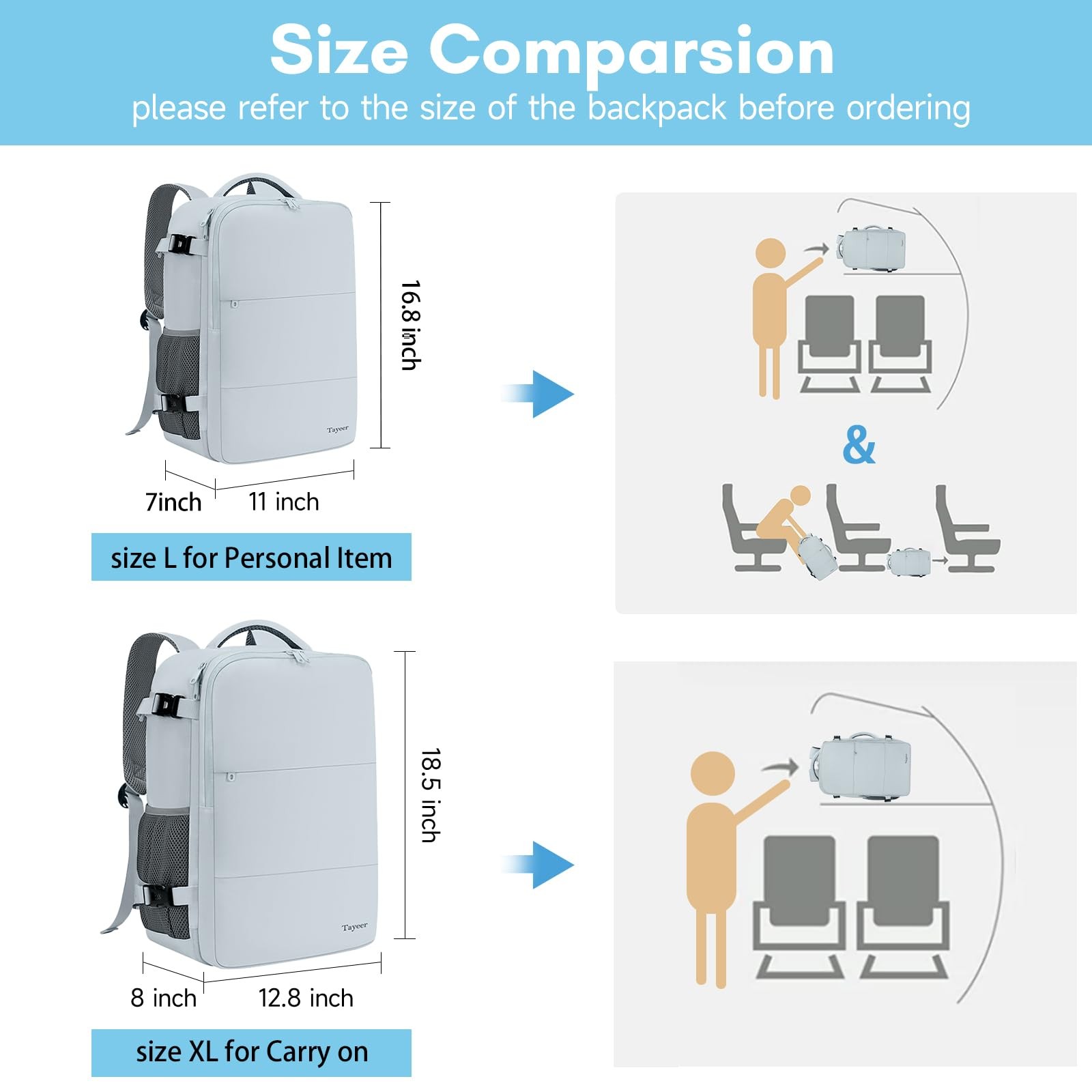 Taygeer Carry On Backpack 35L Travel Backpack Women Airline Approved Underseat