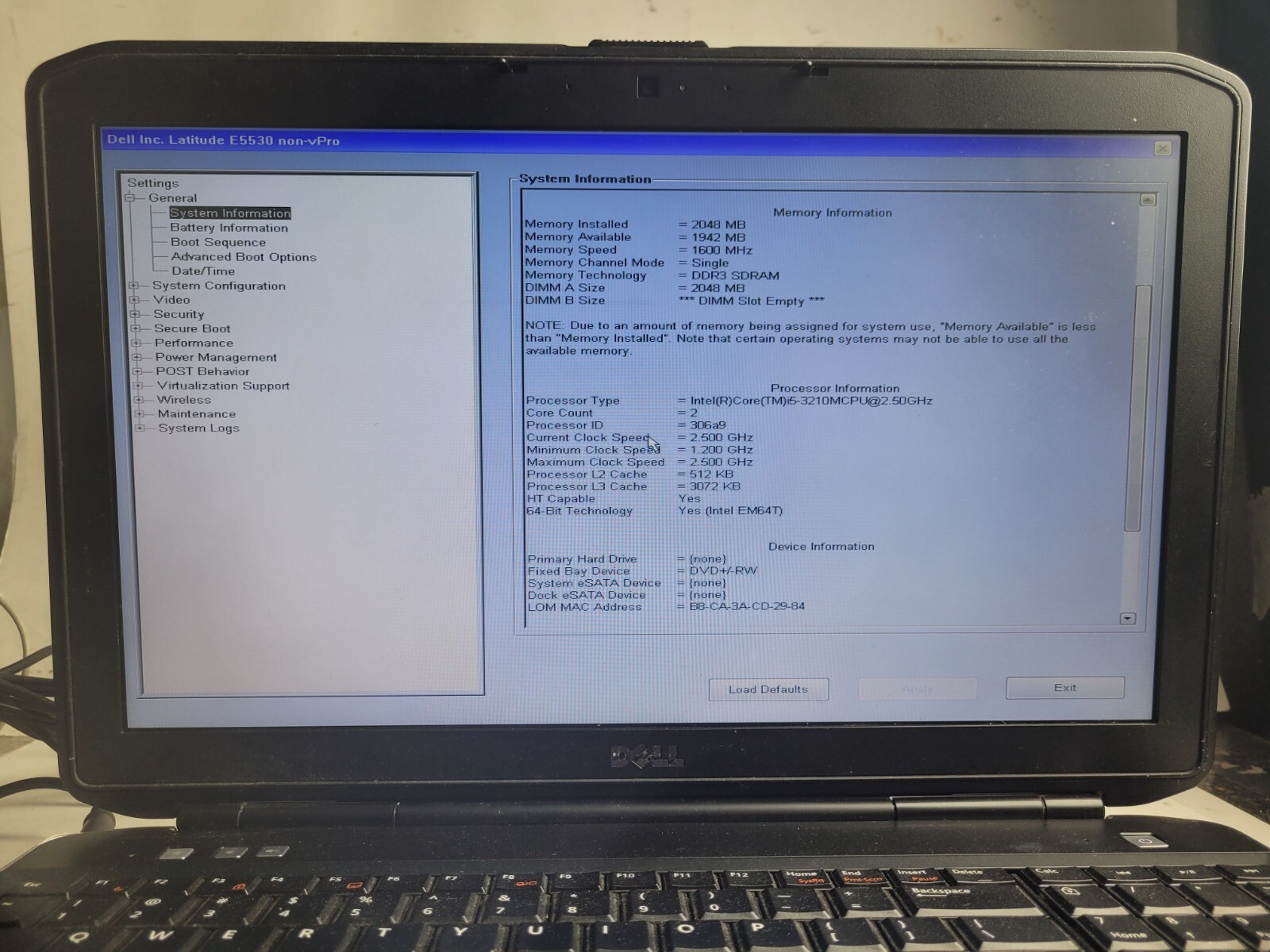 Dell Latitude E5530 w/i5-3210M, 2GB RAM, 15.6″ Laptop for Parts #2208
