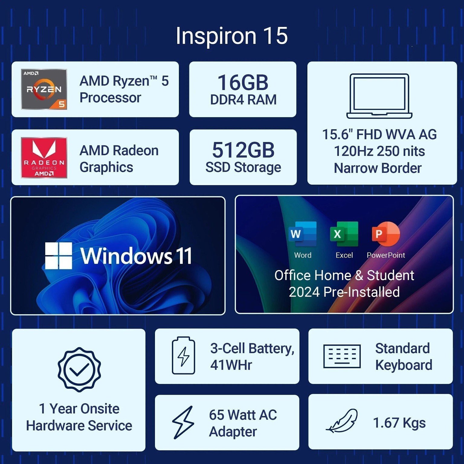 DELL 15 Microsoft Office Home 2024 AMD Ryzen 5 Hexa Core 7530U 16 GB/512 GB SSD