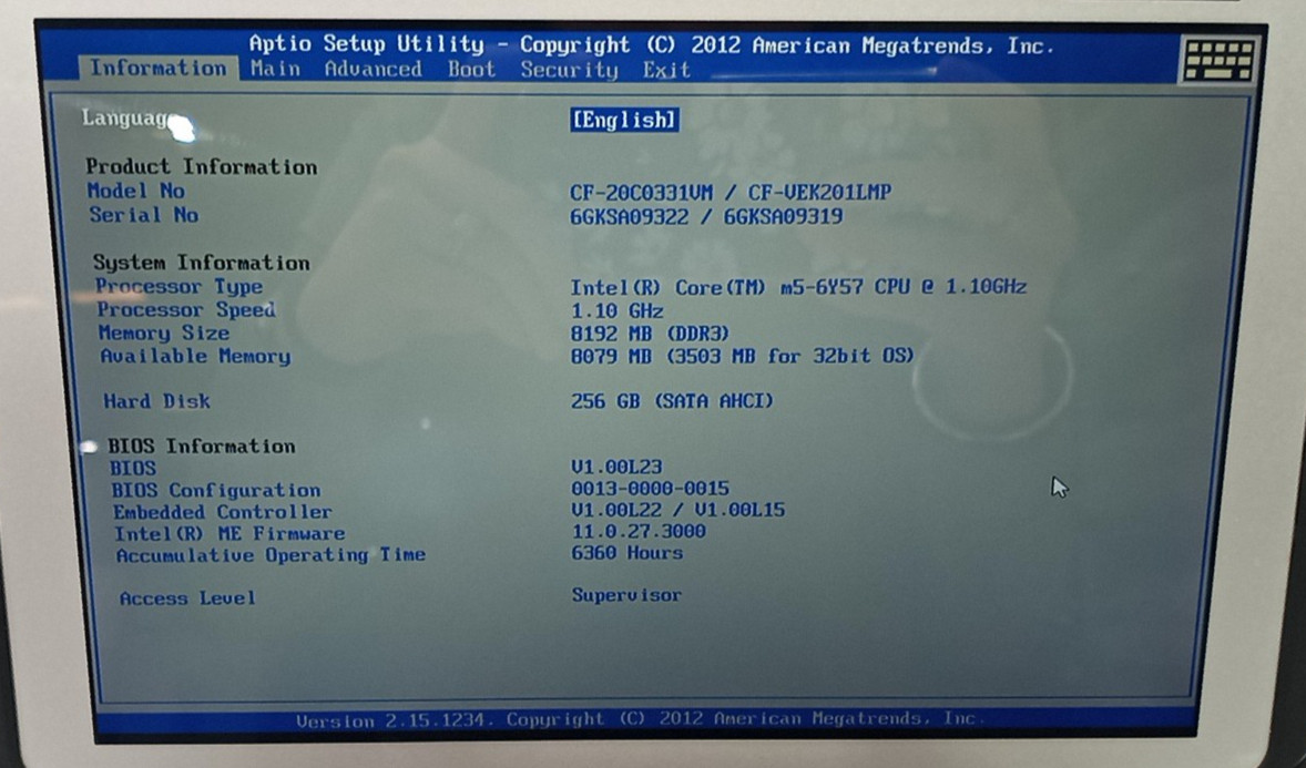 Panasonic ToughBook CF-20 TOUCH m5-6y57@1.10GHz 8GB/256GB M.2 Win11Pro MC208*!