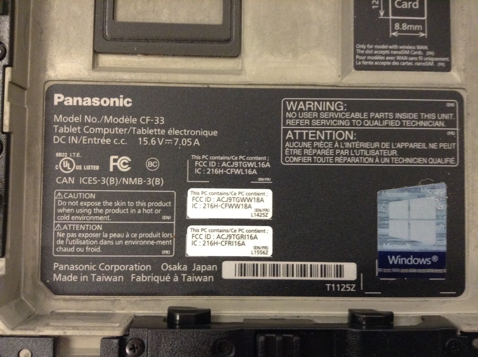 Panasonic Toughbook CF-33 MK1 Touch i7-7600U w/5K Hours, 16GB, 256GB, 2x Batt