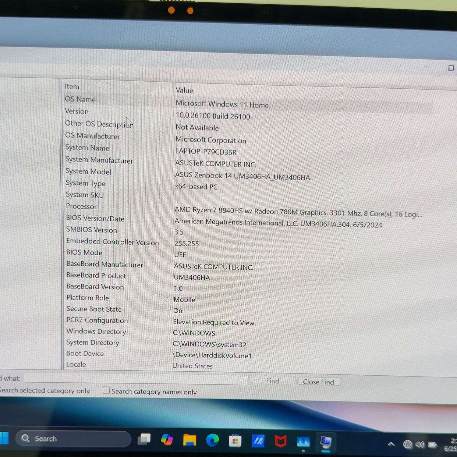 Asus Zenbook 14 UM3406H 14″ Ryzen 7 8840HS 3.3GHz 16GB RAM 512GB SSD