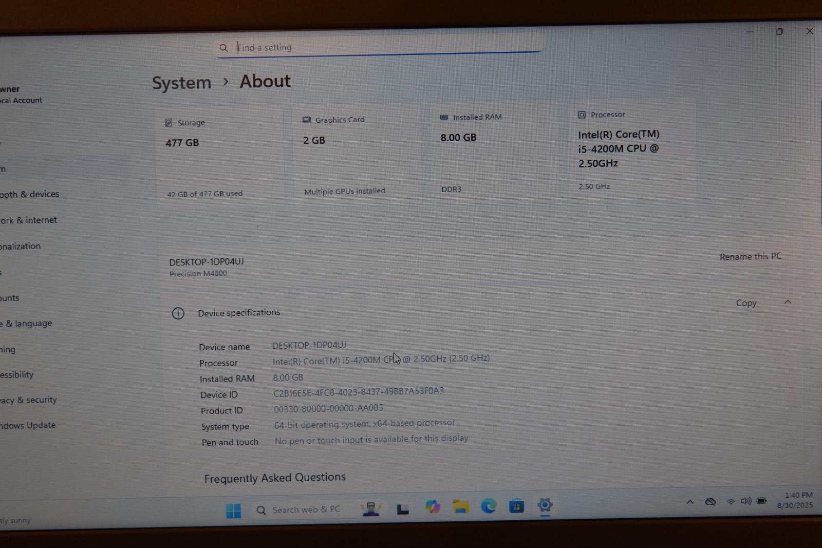 Dell Precision M4800 Quad Core i5-4200M 8GB 512GB SSD Windows 11 AMD R9-M200X