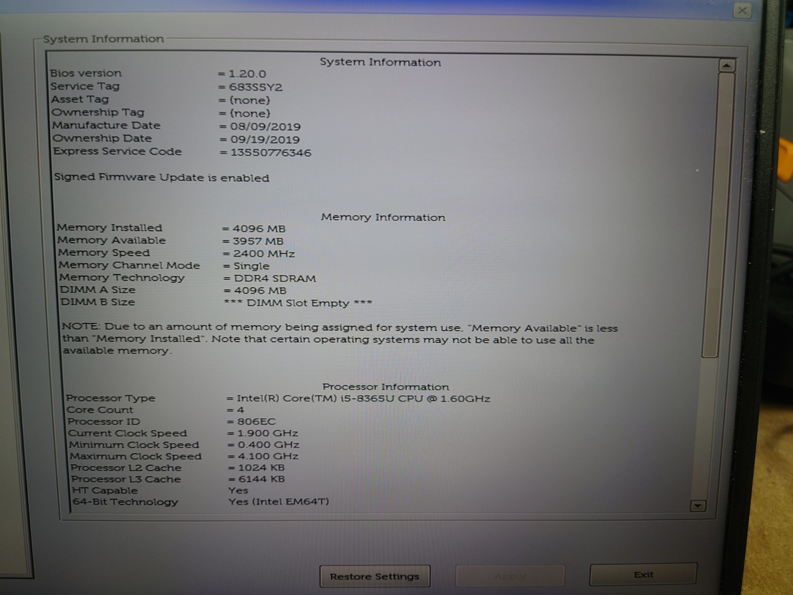 Dell Latitude 5500 15.6″ FHD i5-8365U 4GB RAM No OS/SSD