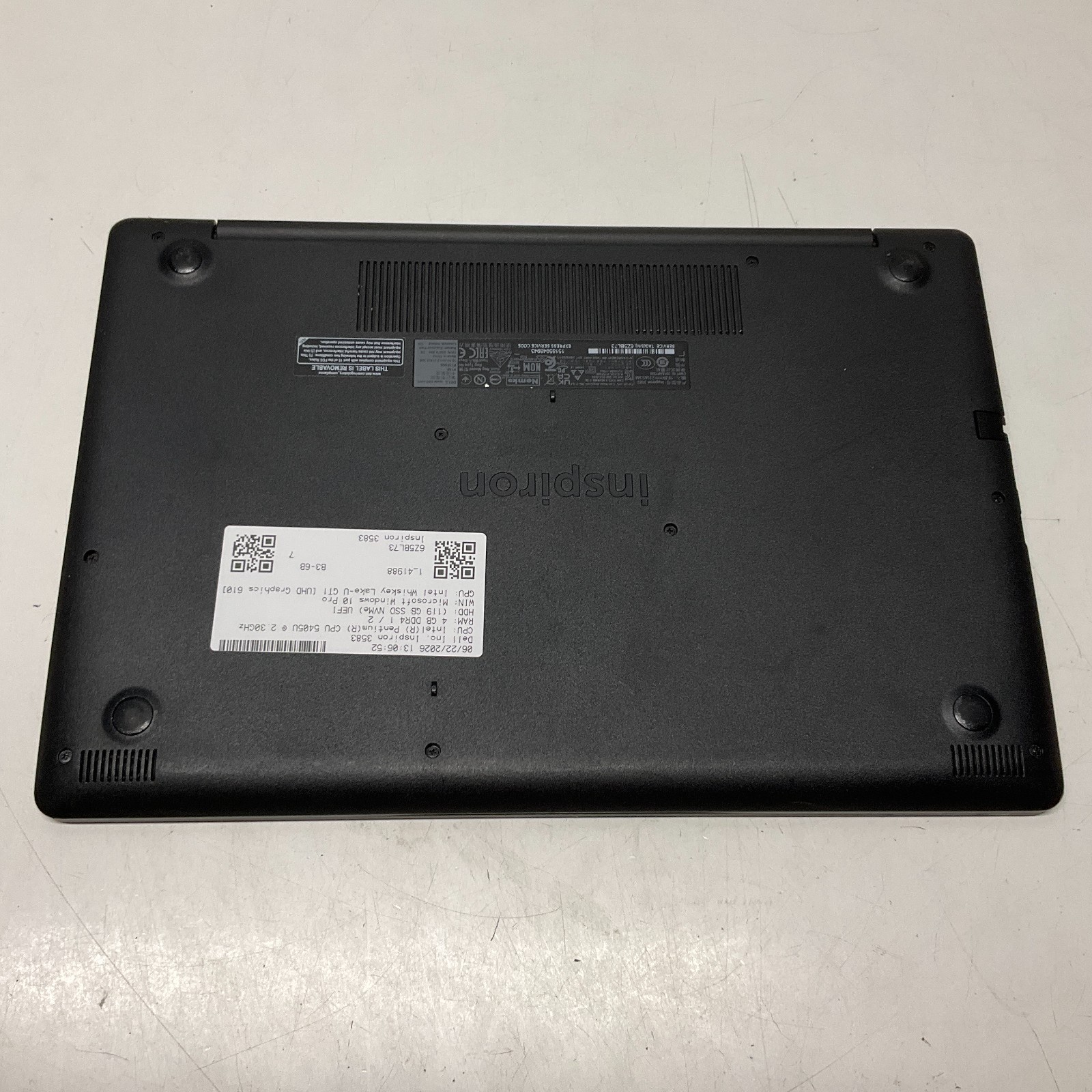 Dell Inspiron 3583, Intel Pentium Gold 5405 @2.30Ghz, 4GB RAM 128GB SSD Win 10