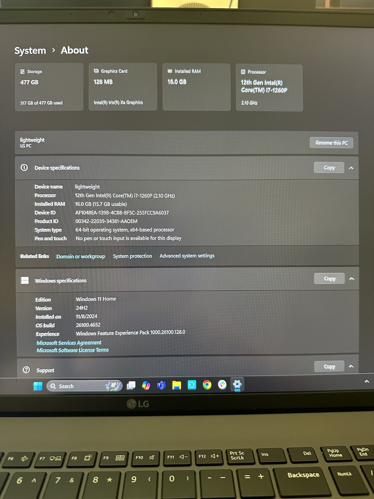 LG gram 16″ Gray Laptop i7-1260P 16GB RAM 477GB SSD Win 11 Home
