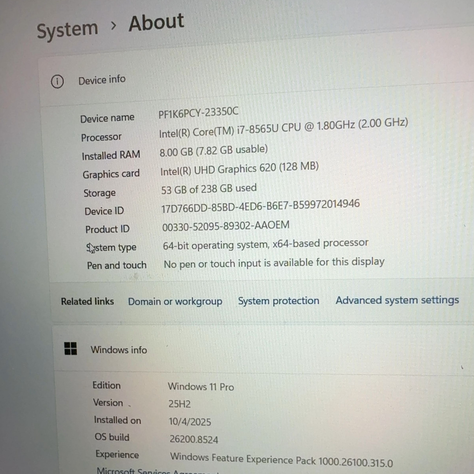 Lenovo ThinkPad E590 i7-8565U 8GB RAM 256GB SSD 15.6″ FHD Laptop Win 11