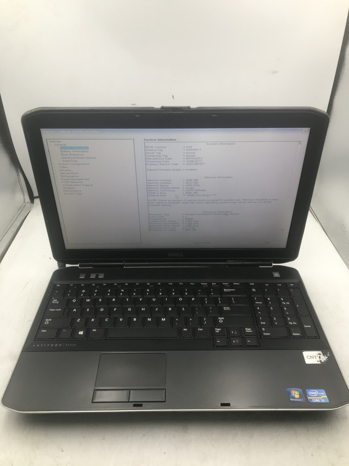DELL LATITUDE E5530 – BOOTS TO BIOS – INTEL I3 3110M – NO RAM – 15″ – READ – BB