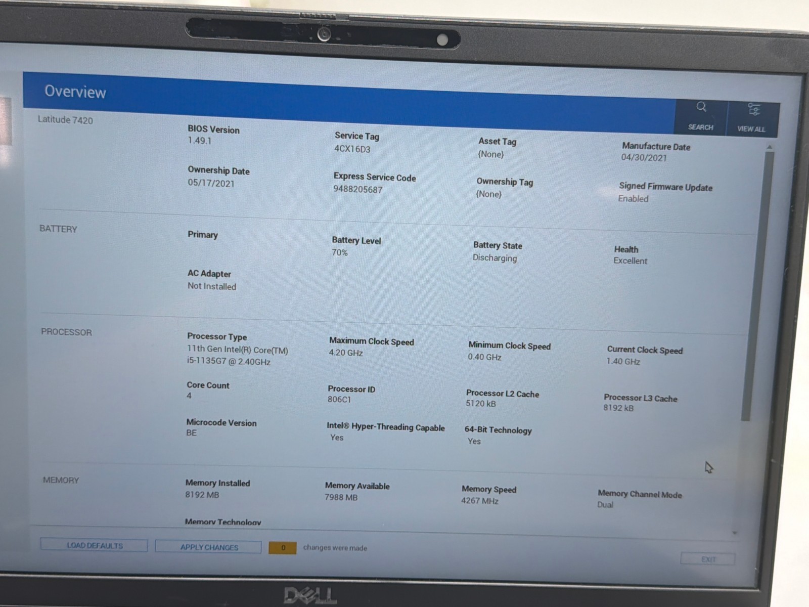 DELL LATITUDE 7420 i5-1135G7@2.40GHz 8GB RAM 512GB M.2 NVMe W11H TOUCH *READ