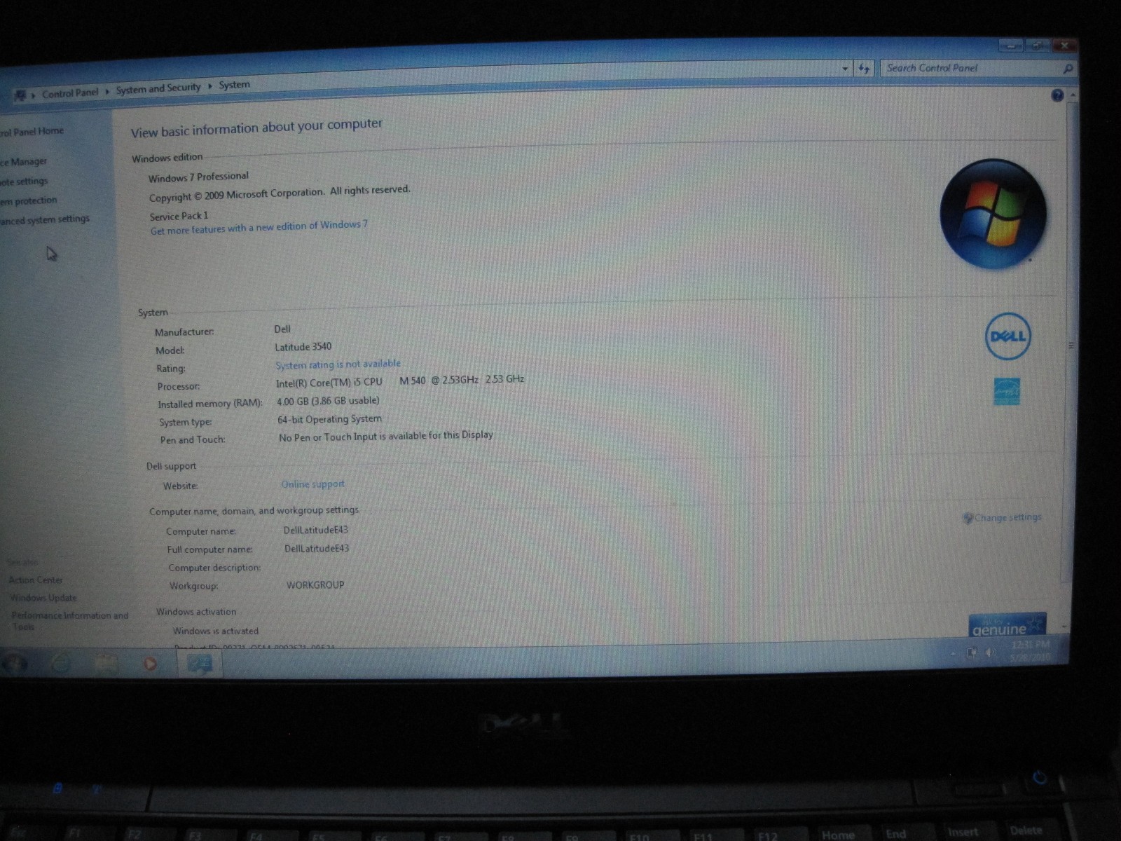 Dell Latitude E4310 Intel i5-540M 2.53GHz 4GB RAM WIN7 PRO