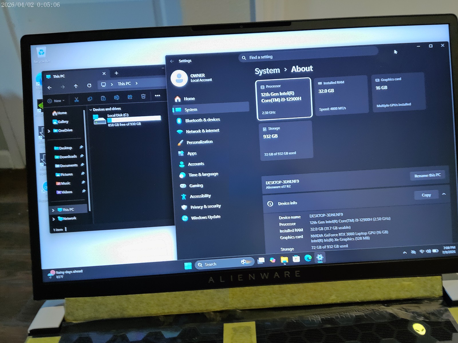 DELL ALIENWARE X17 R2 120Hz 4K UHD i9-12900H 32GB RAM 1TB SSD RTX 3080 16GB EXCL
