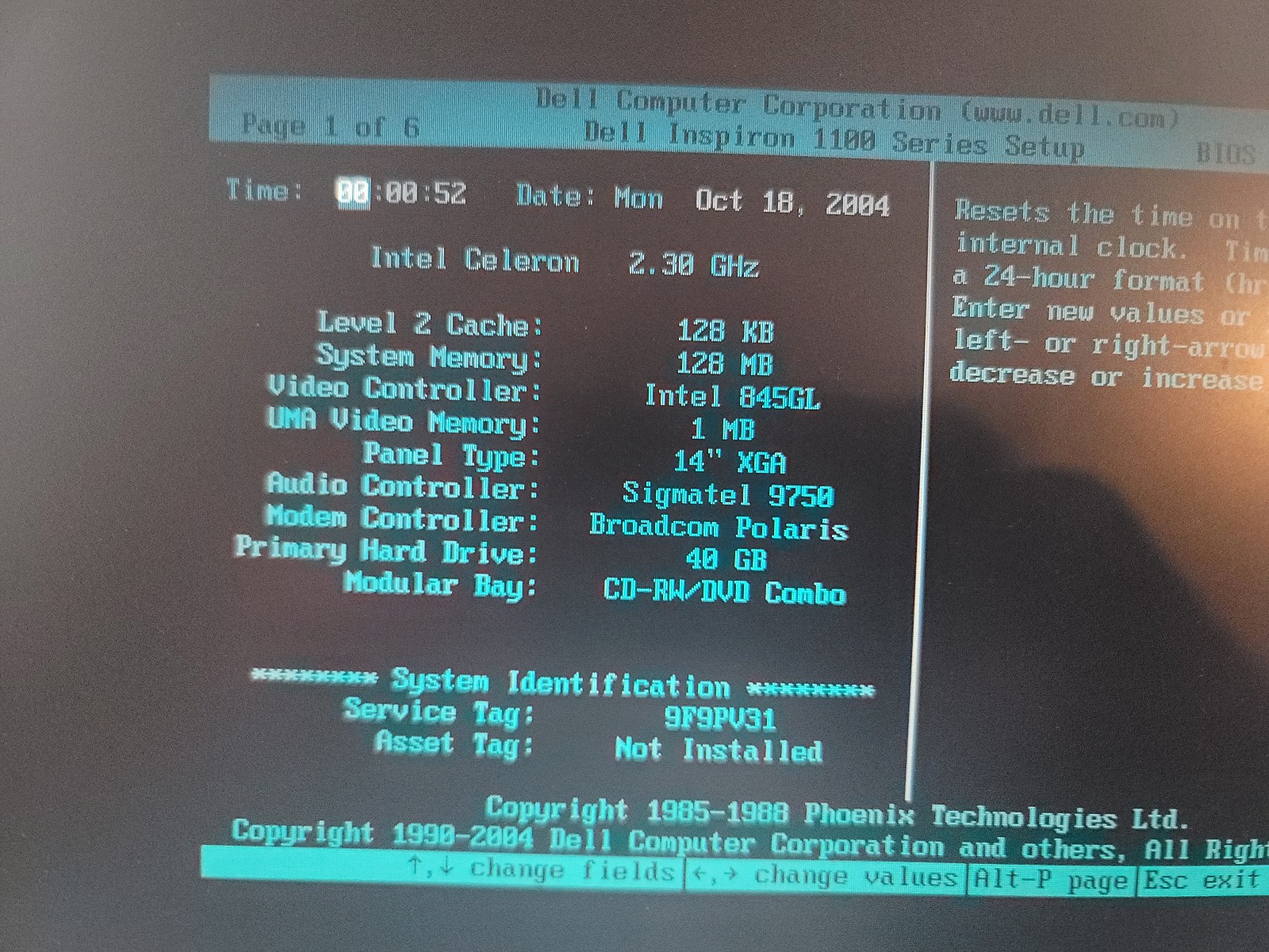 DELL INSPIRION 1100 INTEL CELERON CPU 2.30Ghz 128 MB RAM 32MB VIDEO WINXP