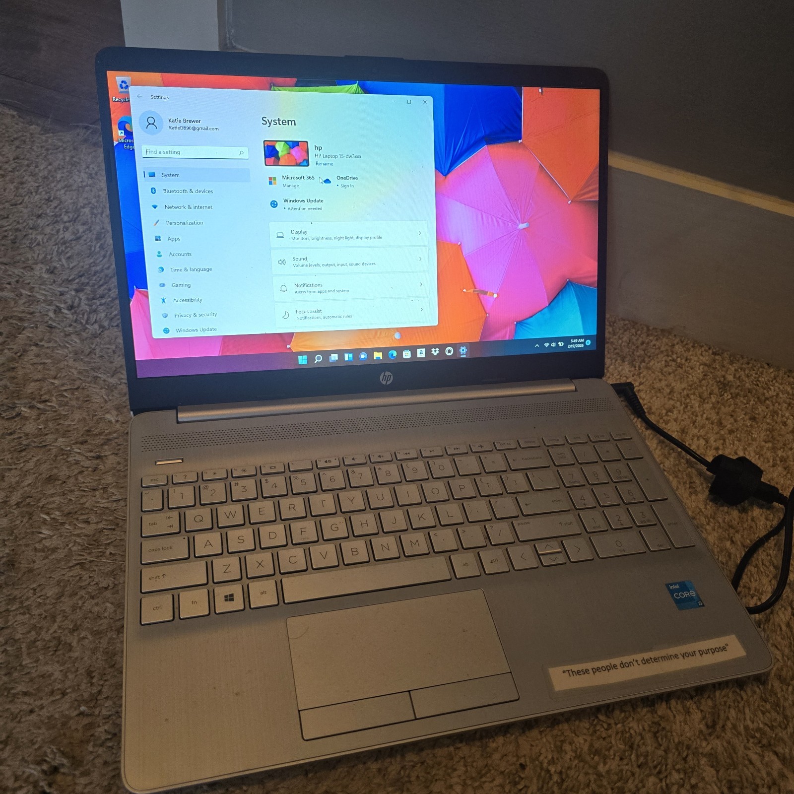 HP Laptop 15-dw3033dx i3-1115G4 3.00GHz 8Gb SSD 1080P Display 11Home