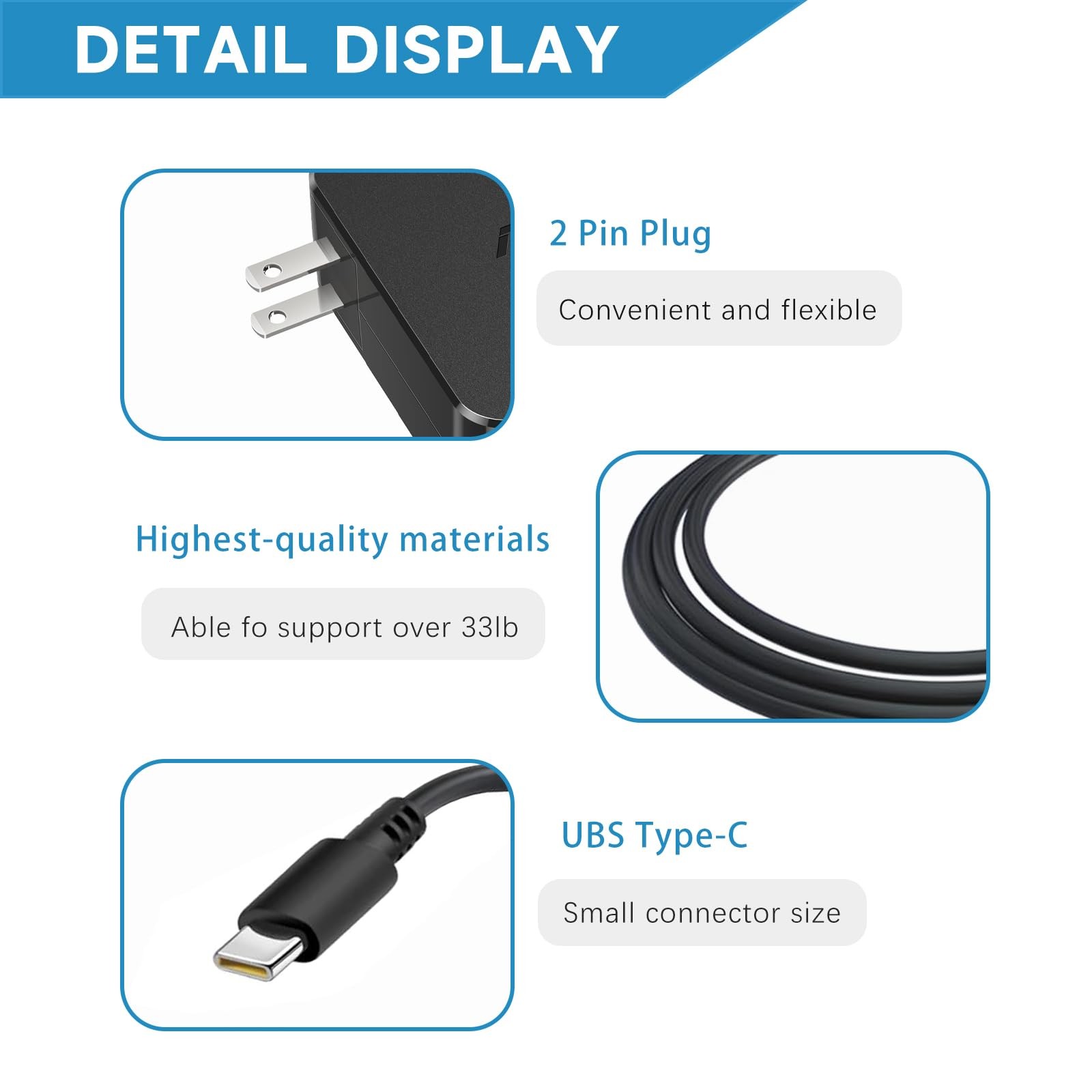 VRAVEK 65W Laptop Charger for Asus ZenBook 13 14 15 Trans Chromebook