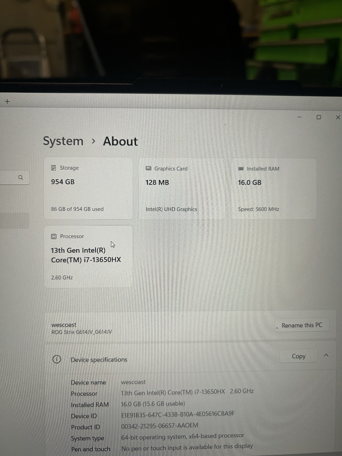 ASUS ROG Strix G16 16” 16gb Ram