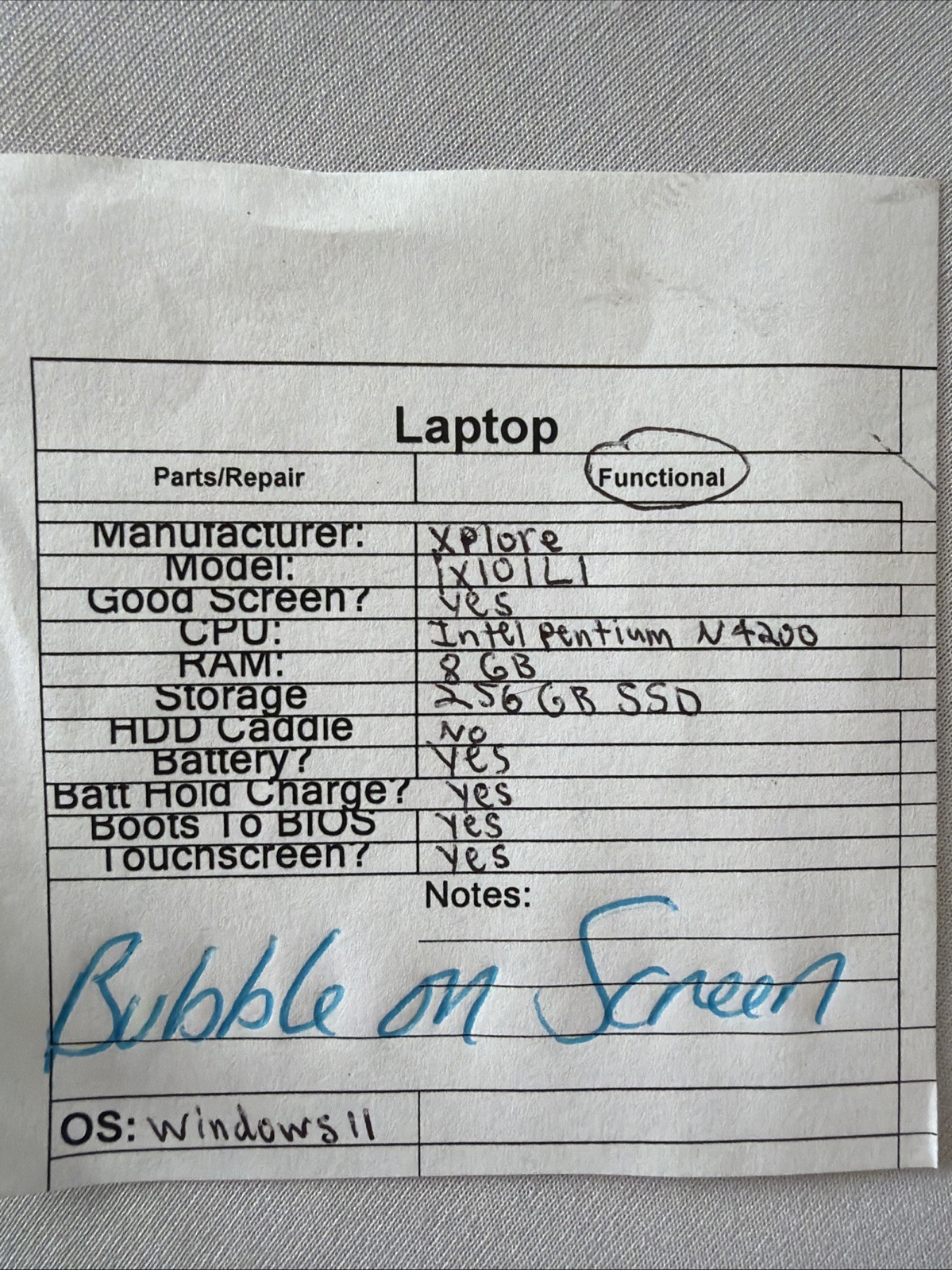 Xplore ix101L1 Laptop – Good Screen – Intel Pentium N4200 – RAM 8 GB – Read Des