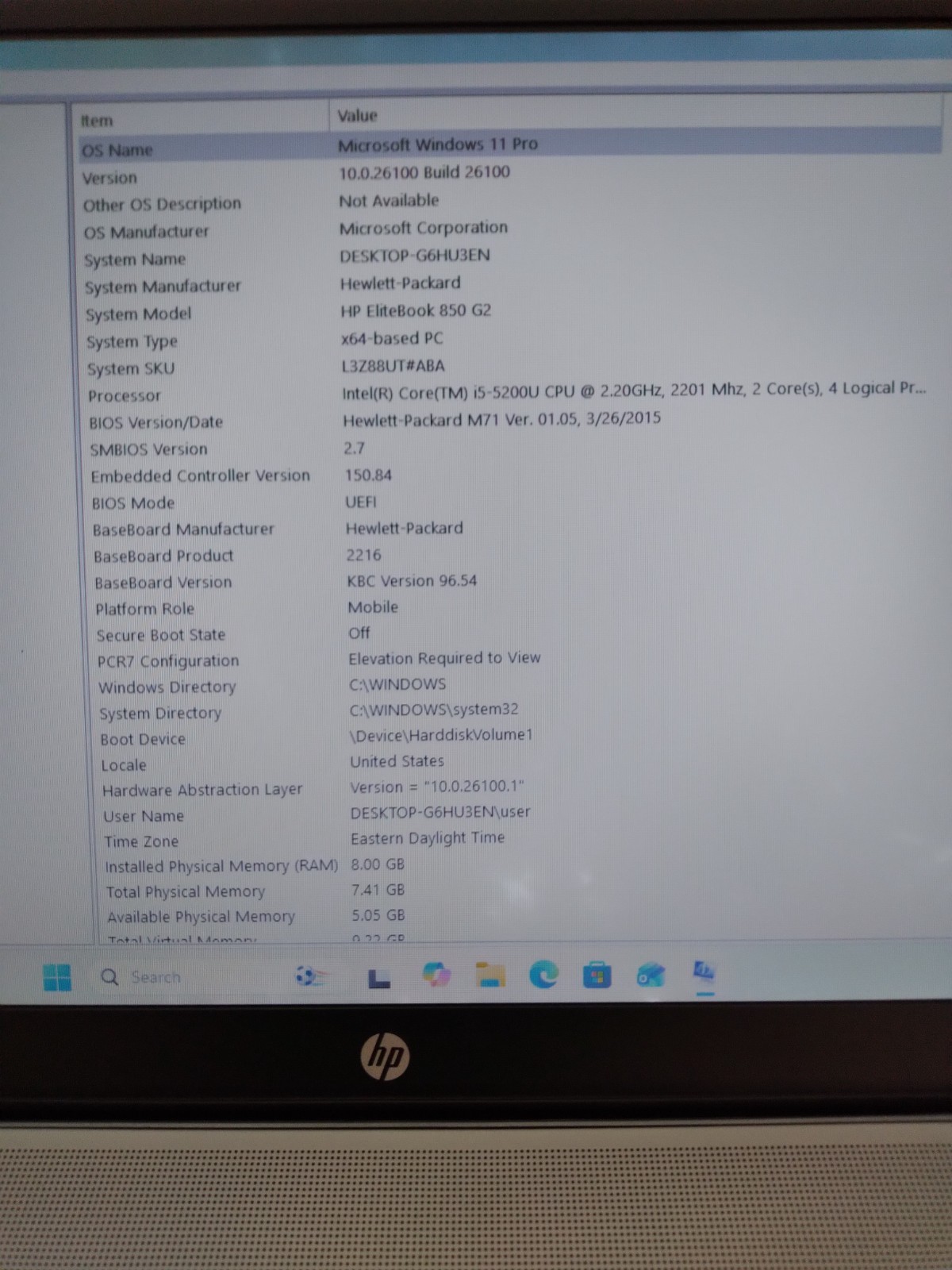 HP ELITEBOOK 850 G2 15.6″ CORE i5-5200U@2.20GHz 8GB RAM 300GB HDD Win 11 Pro