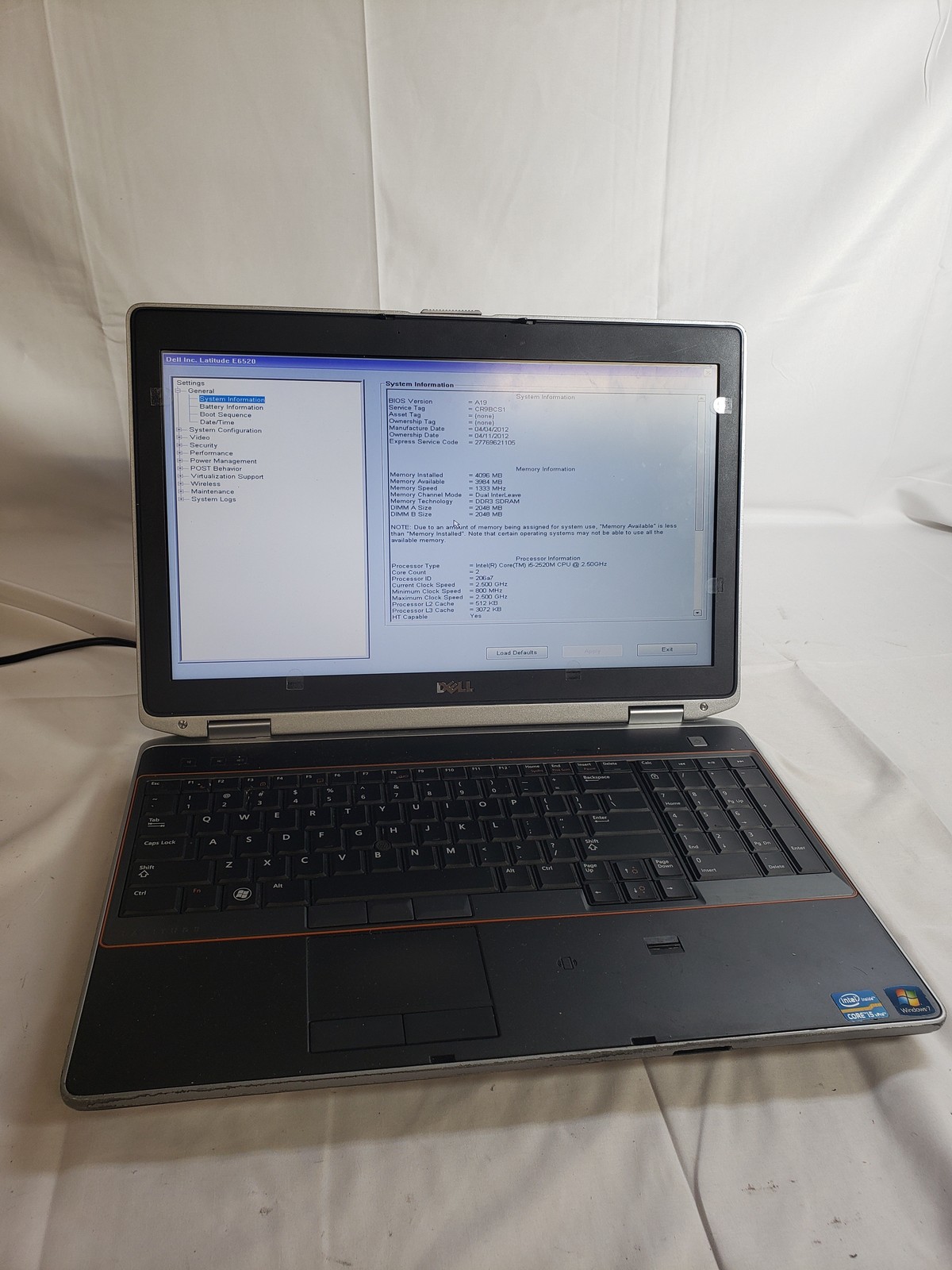 Dell Latitude E6520 Intel Core i5-2520M 4 GB No Drive 15.6″ 1600×900