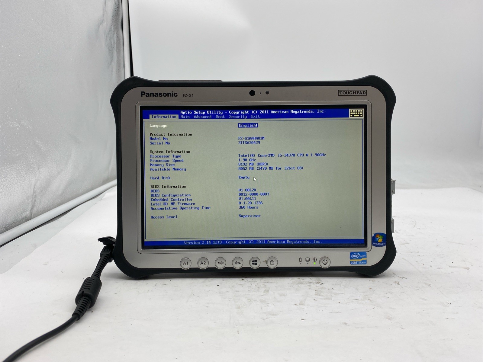 Panasonic ToughPad FZ-G1 Intel Core i5-3437U 1.9GHz 8GB RAM NO SSD Touchscreen