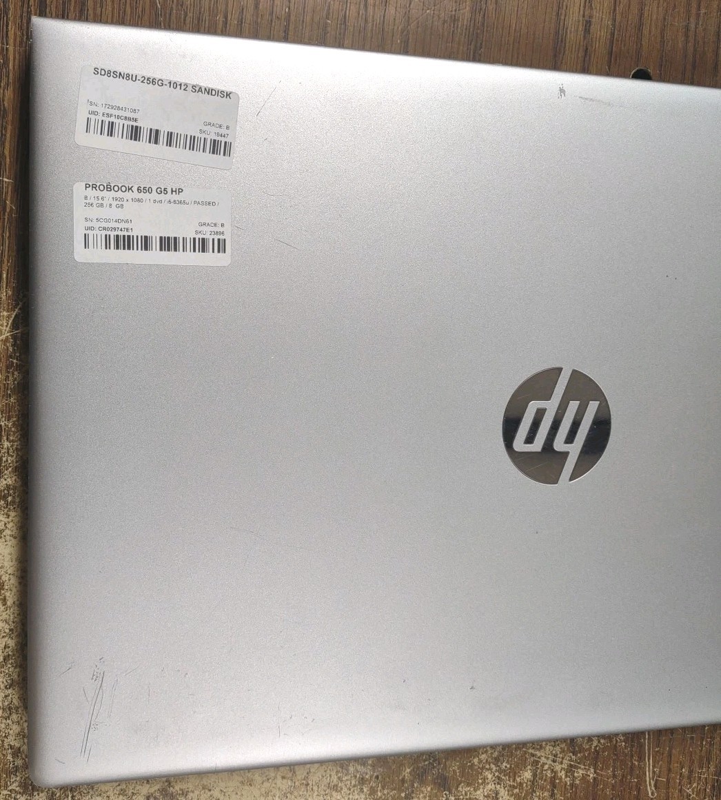 HP ProBook 650 G5 15.6″ W/ Intel i5-8365U @ 1.6GHz, 8GB, 256GB.